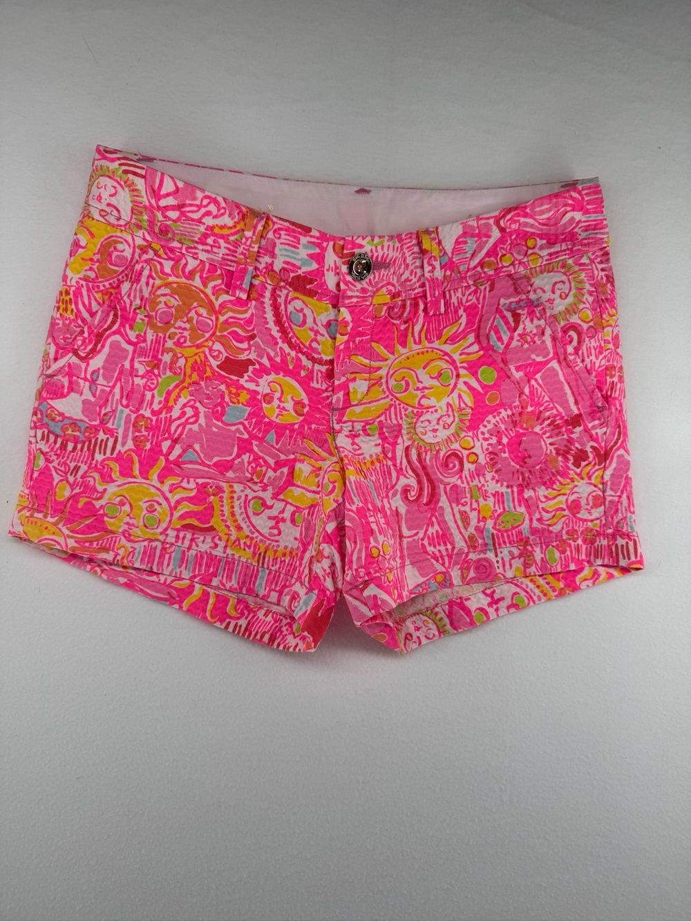 Lilly Pulitzer Callahan Shorts Pink Yellow Sun Print Size 4 colorful vacation